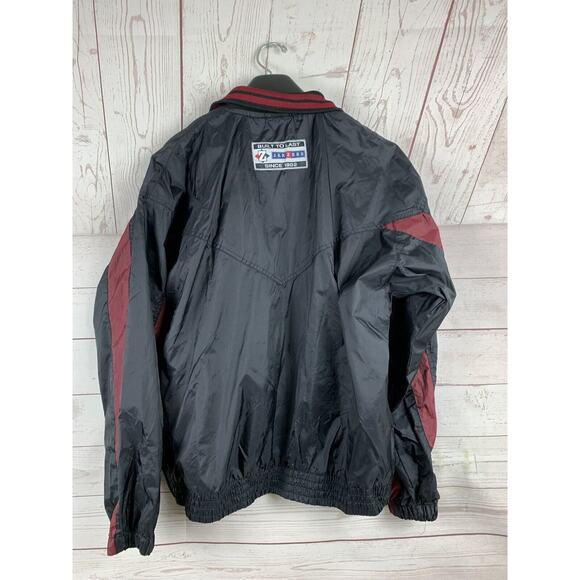 Jerzees Jacket Windbreaker Mens medium Black/maroon 1/2‎ Zip Golf Slicker - Picture 2 of 6